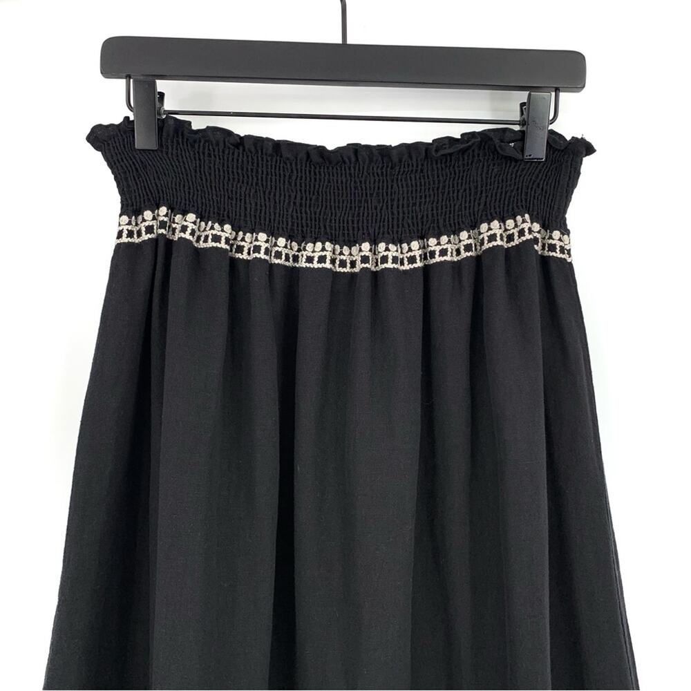 NWT JOHNNY WAS Embroidered Linen Midi Skirt Black Cream XL - Picture 2 of 10